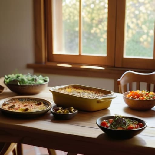 Friends hosting a potluck at home.