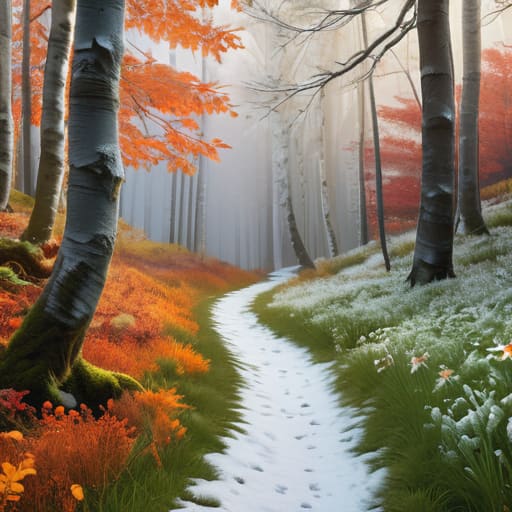 Person walking in different seasons.